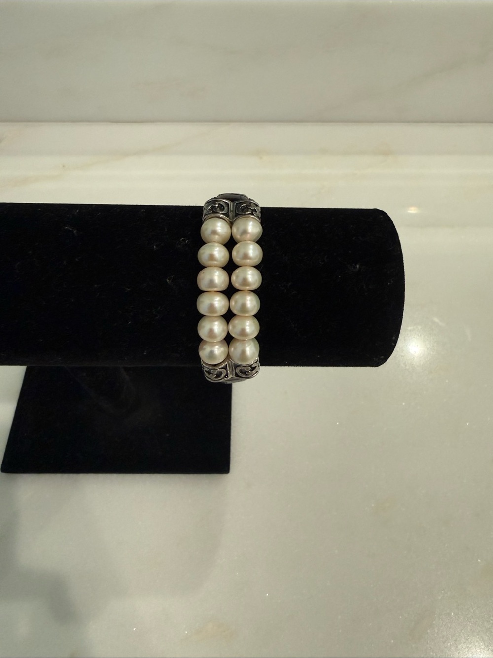 Honora Double Strand Freshwater Pearl Bracelet w/ Black Leather Band